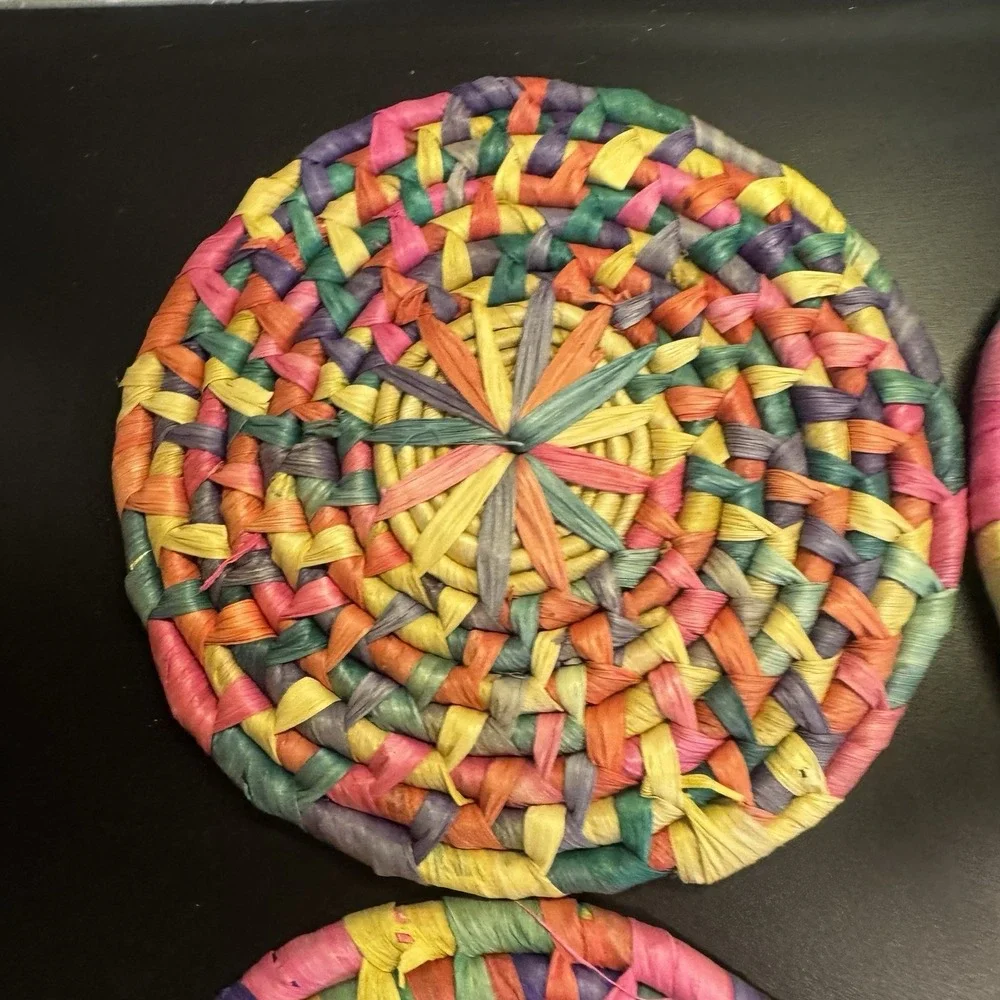 Mexican Palma Round Coiled Trivets (4) Rattan approx 6.5